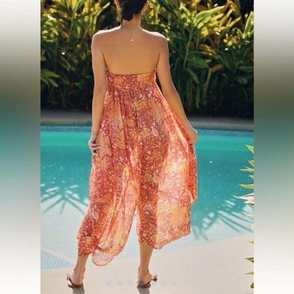 ANTHROPOLOGIE Harem Sleeveless Jumpsuit Mutil Orange Floral Boho Size XL NEW - Picture 9 of 12